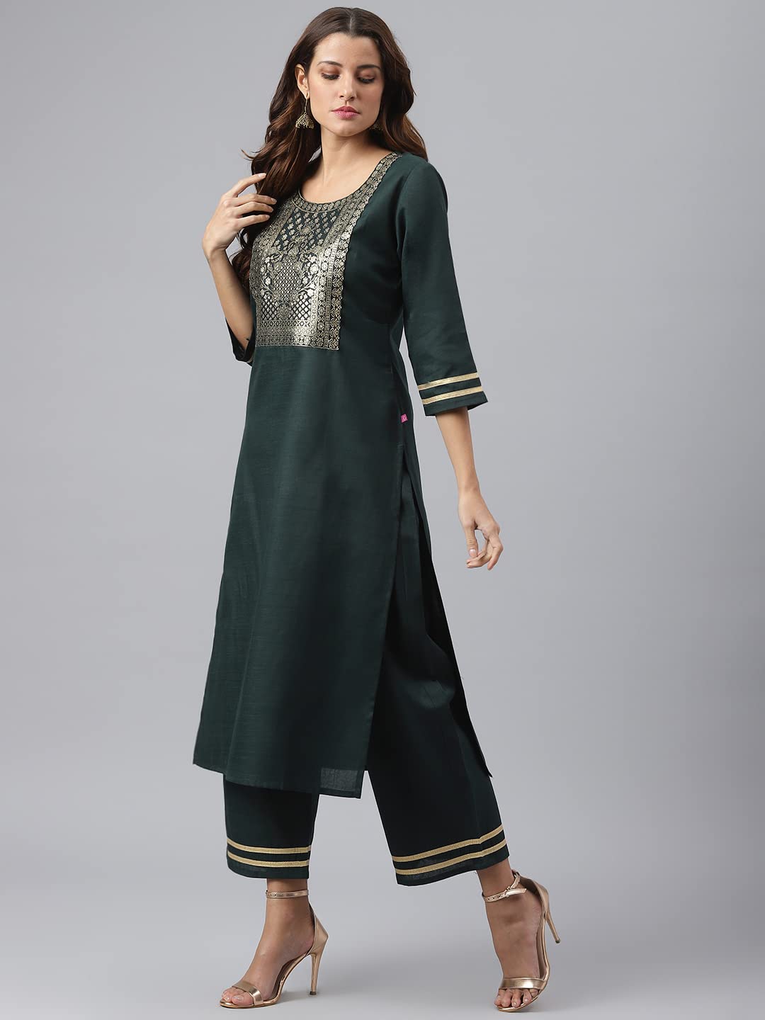 ANNI DESIGNER Women's Cotton Blend Straight Solid Kurta with Palazzo & Dupatta (Ruchir)