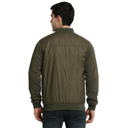 Turtle Men Knitted Solid Regular Fit Full Sleeve Olive Windcheater Jacket