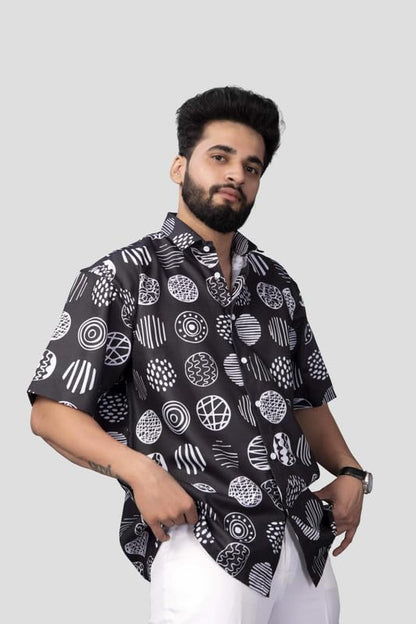 Brown Culture MenS Cotton Blend Abstract Print Shirt With Spread Collared Half Sleeves Standard Length And Button Down Closure