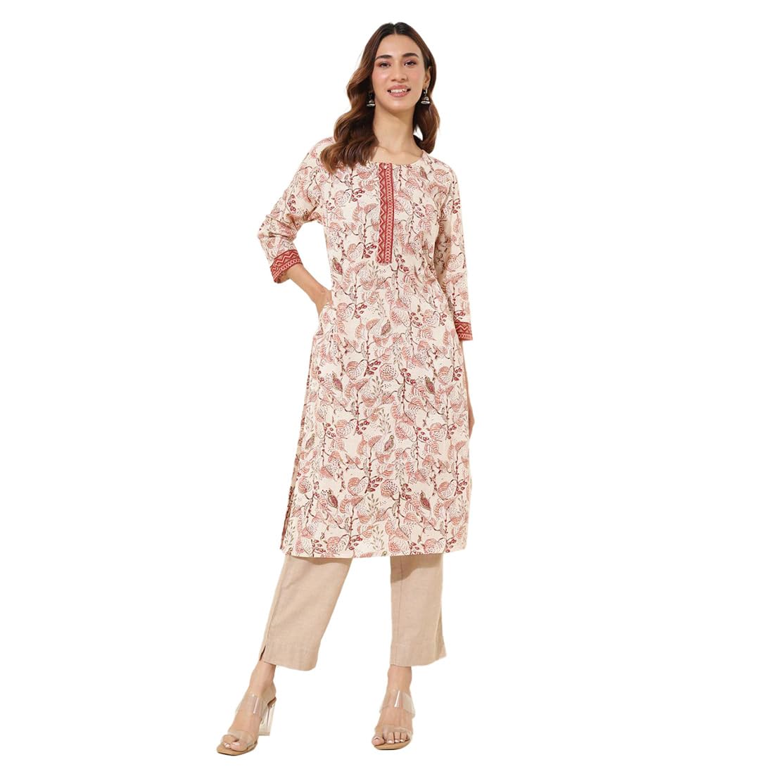 Fabindia WomenS Cotton Printed Regular Kurta (1037272Peach_Peach