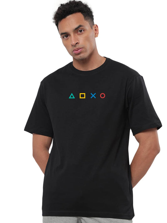 Bewakoof Mens Respawn Gamey Typography 100% Cotton T-Shirt - Oversized Fit, Round Neck, Half Sleeves Black