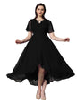 Selvia Western Dress For Women| Solid Cap Sleeve Georgette Western Dress For Women | Keyhole Neck Fit & Flare Dress For Women |