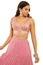 Soch Womens Peach Net Sequin Embellished V-Neck Back-Open Sleeveless Blouse