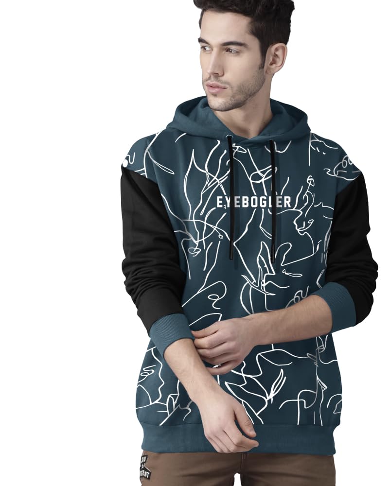 Eyebogler MenS Printed Cotton Blend Hooded Neck Full Sleeves Sweatshirt
