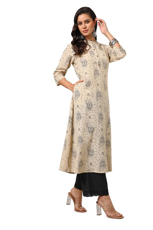Soch Womens Beige Cotton Flex Floral Print Kurta