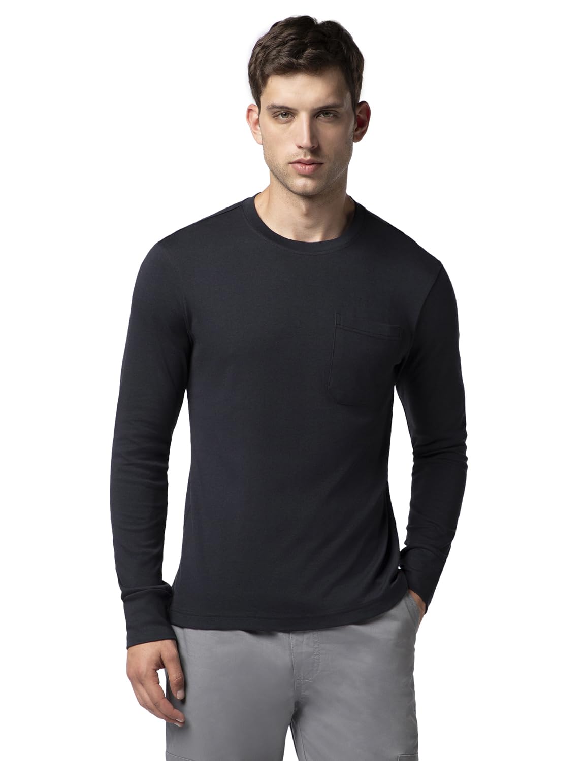 FYLTR Mens Casual Crewneck Full Sleeve T-Shirt with Stab Stitched Front Pocket Detail