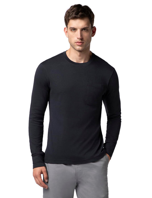 FYLTR Mens Casual Crewneck Full Sleeve T-Shirt with Stab Stitched Front Pocket Detail