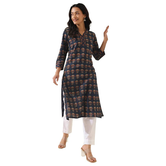 Fabindia WomenS Cotton Printed Regular Kurta (1037248Indigo_Indigo