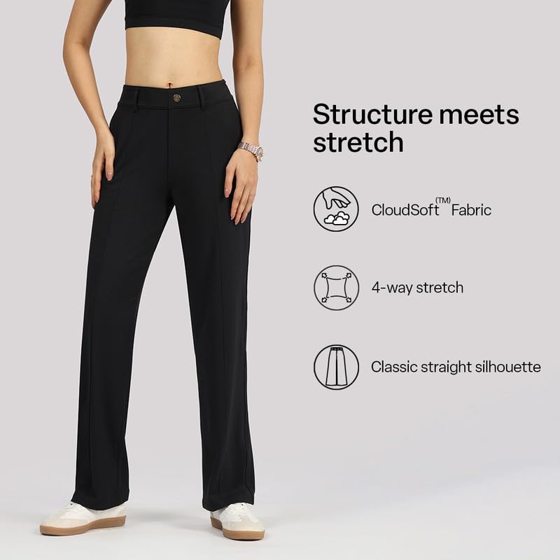 BlissClub Ultimate Straight Tailored Trosuers | CloudSoftTM | Gold Button | Belt Loops | Stylish Pintucks | Mock Fly | 2 Pockets