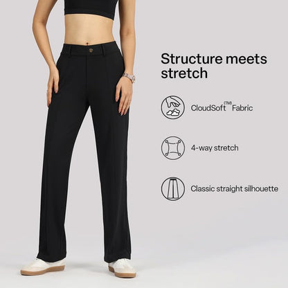 BlissClub Ultimate Straight Tailored Trosuers | CloudSoftTM | Gold Button | Belt Loops | Stylish Pintucks | Mock Fly | 2 Pockets