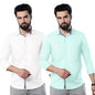 Pinkmint Combo of Men Casual Cotton Blend Full Sleeves Formal Regular Slim Fit Plain Office Shirts White-Aqua Blue