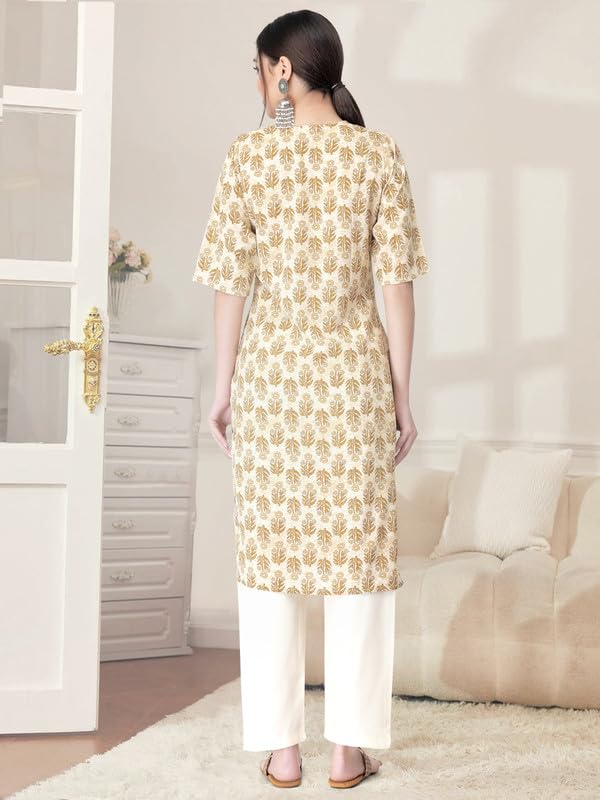 Pinkmint Kurta Set for Women Cotton Printed Straight Kurta with Pant (Pack of 1)