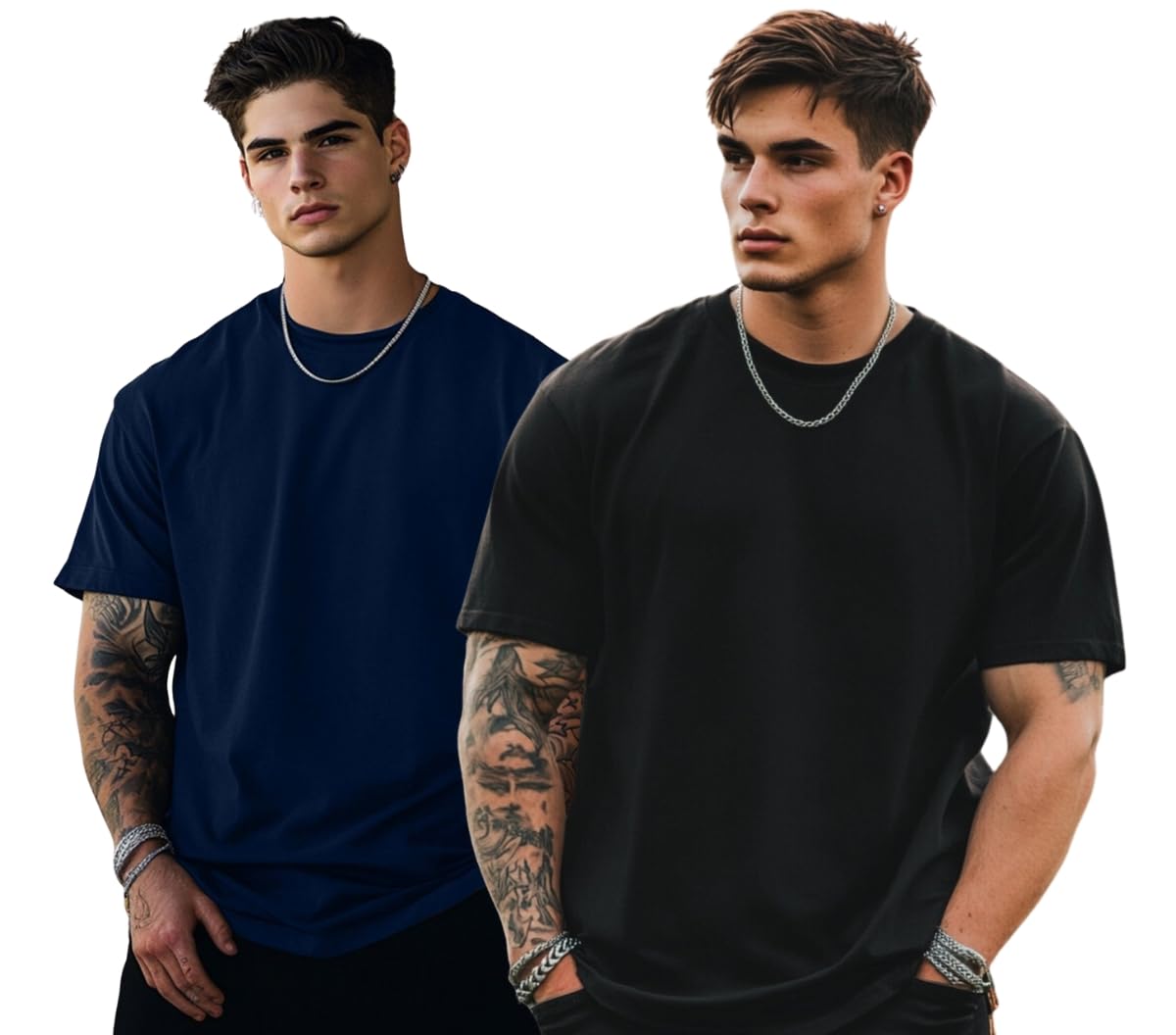 Veirdo Mens Oversized Baggy Fit Drop Shoulder Short Sleeve Round Neck Solid Cotton T-Shirt