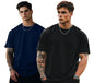 Veirdo Mens Oversized Baggy Fit Drop Shoulder Short Sleeve Round Neck Solid Cotton T-Shirt