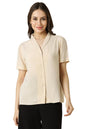 Allen Solly Women Solid Formal Cotton Short Sleeve Stretch Button-Down Shirt