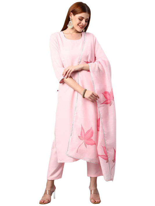 ANNI DESIGNER Women's Cotton Blend Traditional Plain Anarkali Kurta and Pant with Dupatta Set (Wipin-Nw-001)