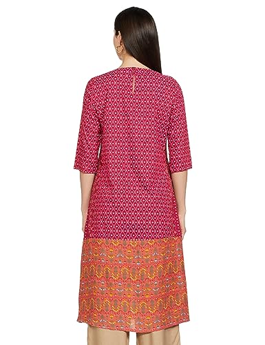 W Dark Pink Floral Printed Embroidered Regular Kurta For Women