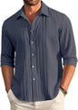 CB-COLEBROOK Mens Casual Button Down Shirts Long Sleeve Linen Shirt Fashion Textured Beach Summer Shirt (in, Alpha, 2XL, Regula