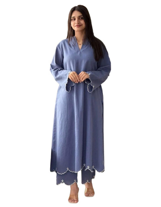 Gosriki WomenS Viscose Embroidered Straight Kurta With Palazzo (Jigna Blue-Gs_Xxl_Blue_Xx-Large)