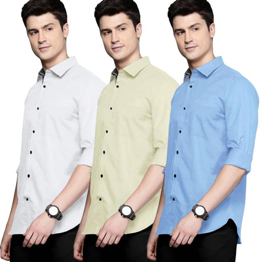 Pinkmint MenS Shirt Cotton Blendcasual Long Sleeve Formal Shirt Soild Formal Shirt For Men (Pack Of 3)