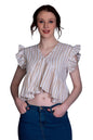 Leriya Fashion WomenS Western Crop Tops | Fancy Stripped With Ruffle Sleeves | Button Down Lightweight Cotton For Girls | Suita