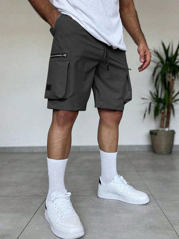 SMOWKLY Authentic Mens Cotton Classic Cargo Shorts || Elastic Waist & 4 Pockets || Regular Fit Above Knee Length Chino Half Pan