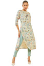 Soch Womens Beige Linen Kurta With Floral Print And Tassels