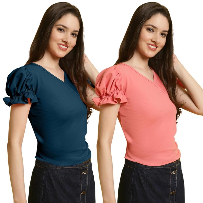 Tee Projekt Womens Solid Polyester T-Shirt for Women || Regular Wear || T-Shirt for Women ||Combo || Western T Shirts (Pack of 2