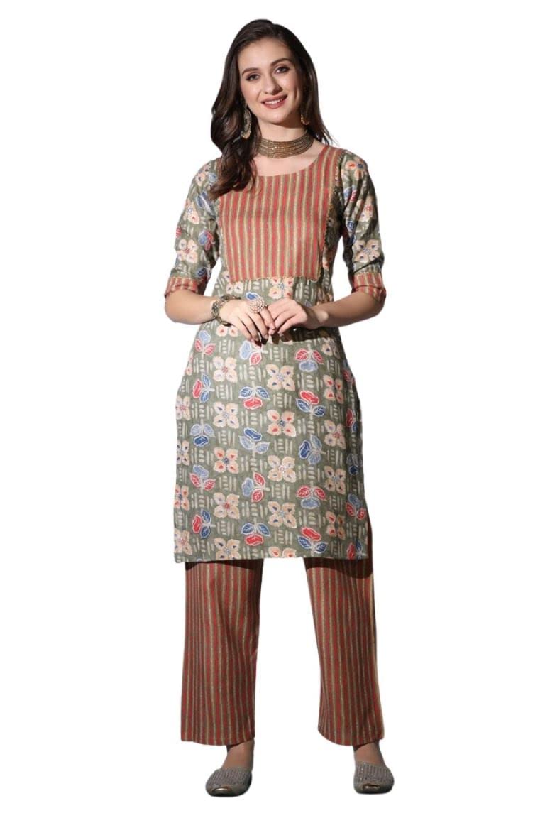 Om Sai Latest Creation Kurta For Women | Cotton Stitched Lace Detailing Floral Hand Block Print Straight Kurta For Ladies | Prin