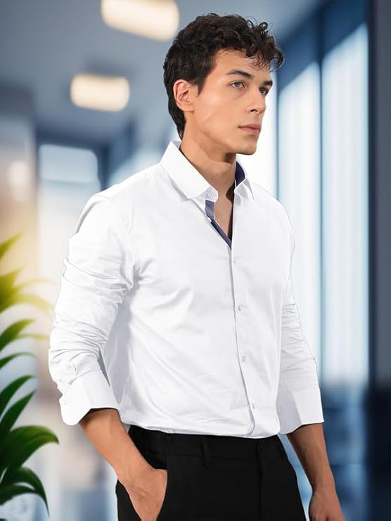 Pinkmint Cotton Soild Combo Men Shirt Formmal Wear Office Wear Regular Fit Shirt White-Sky Blue