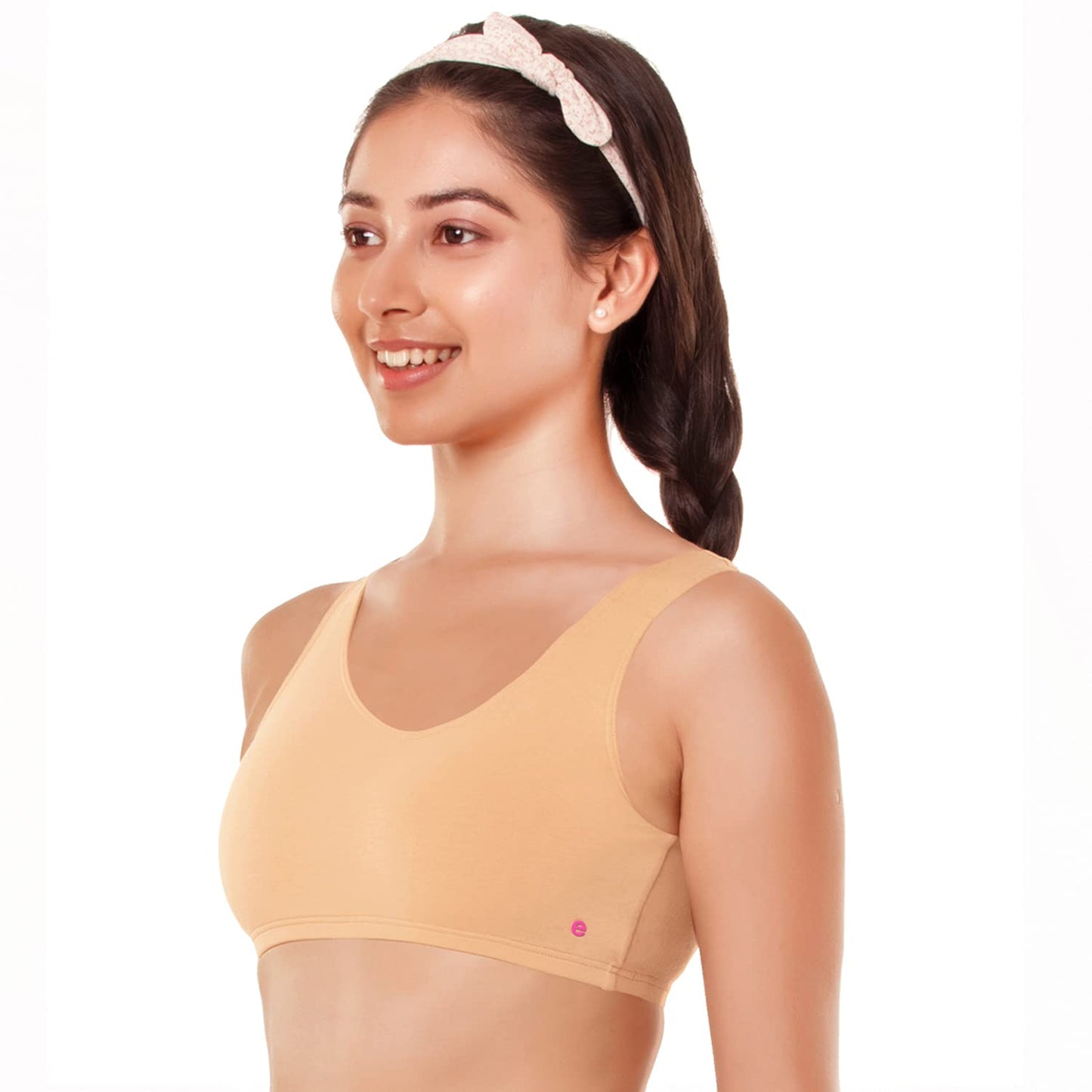 Enamor Womens Wide Strap Stretch Cotton Non-Padded Antimicrobial Beginners Pop-on Wireless Teenager Bra Full Coverage Bra - BB0