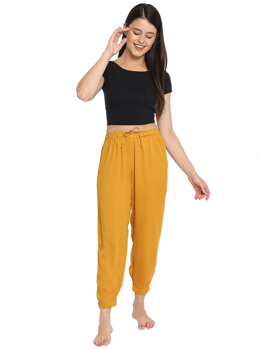 Clovia Womens Crepe Chic Basic Pyjama (LB0187P07_Yellow_S)