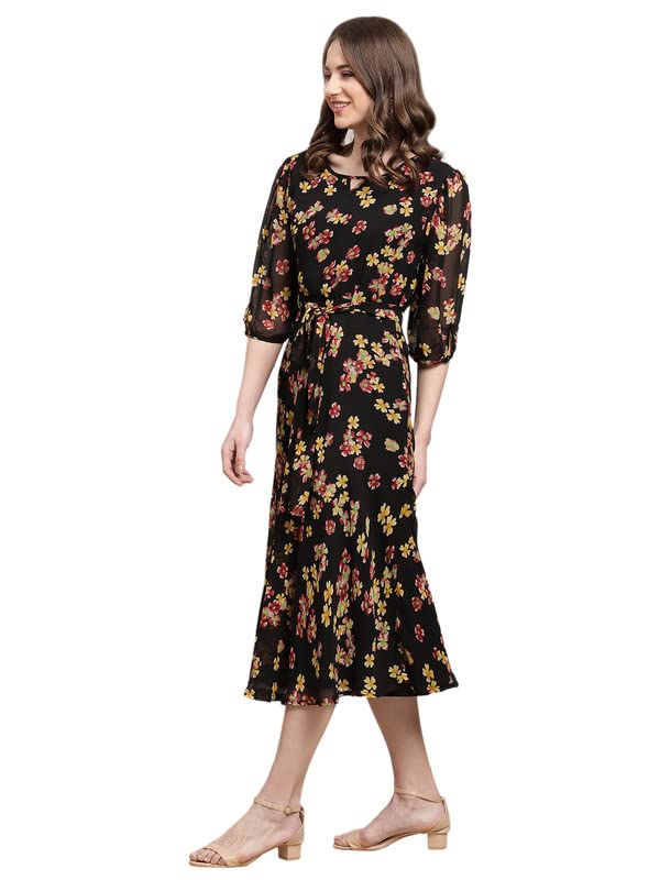 Preneum WomenS Maxi Fit & Flare Latest Style Print Georgette Regular Sleeves Casual Maxi Dress || Summer Dress Festival & Occas