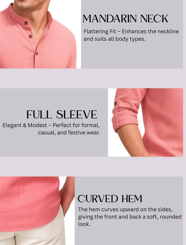 Deelmo MenS Cotton Blend Solid Regular Fit Full Sleeve Short Kurta | MenS Trendy Short Kurta