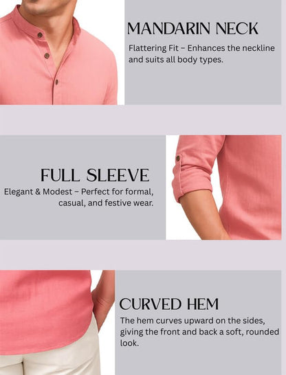Deelmo MenS Cotton Blend Solid Regular Fit Full Sleeve Short Kurta | MenS Trendy Short Kurta