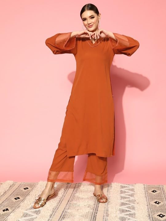 Varanga WomenS Silk Crepe Kurta Set (Frl_Vset21103_Rust