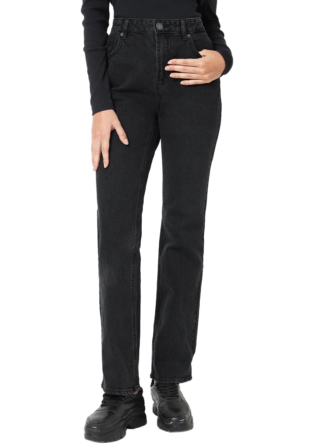 Vero Moda Women Straight Fit High-Rise Black Jeans