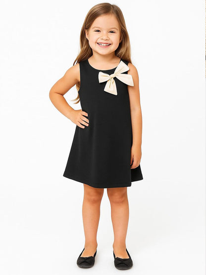 A.T.U.N. (ALL THINGS UBER NICE) Girls Stylish Suzy Dress with Contrast Bow | Sleeveless Soft Stretchable Knee Length Dress Black
