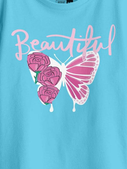 Bon Organik Girls Regular Fit T-Shirt (BON11926_Sky Blue