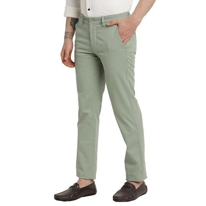 Turtle Men Cotton Stretch Pista Green Solid Ultra Slim Fit Casual Trouser