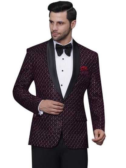 Favoroski Wedding Sequence Blazer Suit For Men | Purple Coat For Men Blazer | Relaxed Fit Blazer For Men Wedding Party | Embroid