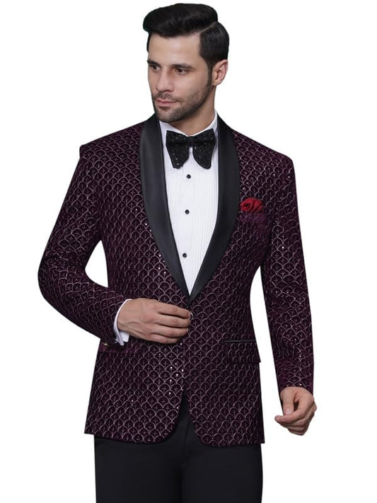 Favoroski Wedding Sequence Blazer Suit For Men | Purple Coat For Men Blazer | Relaxed Fit Blazer For Men Wedding Party | Embroid