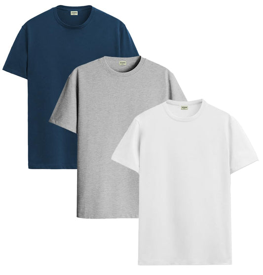 ADRO Mens Solid Regular Fit T-Shirt (RCM3-PLN-SB-WH-GR_Teal,White,Grey
