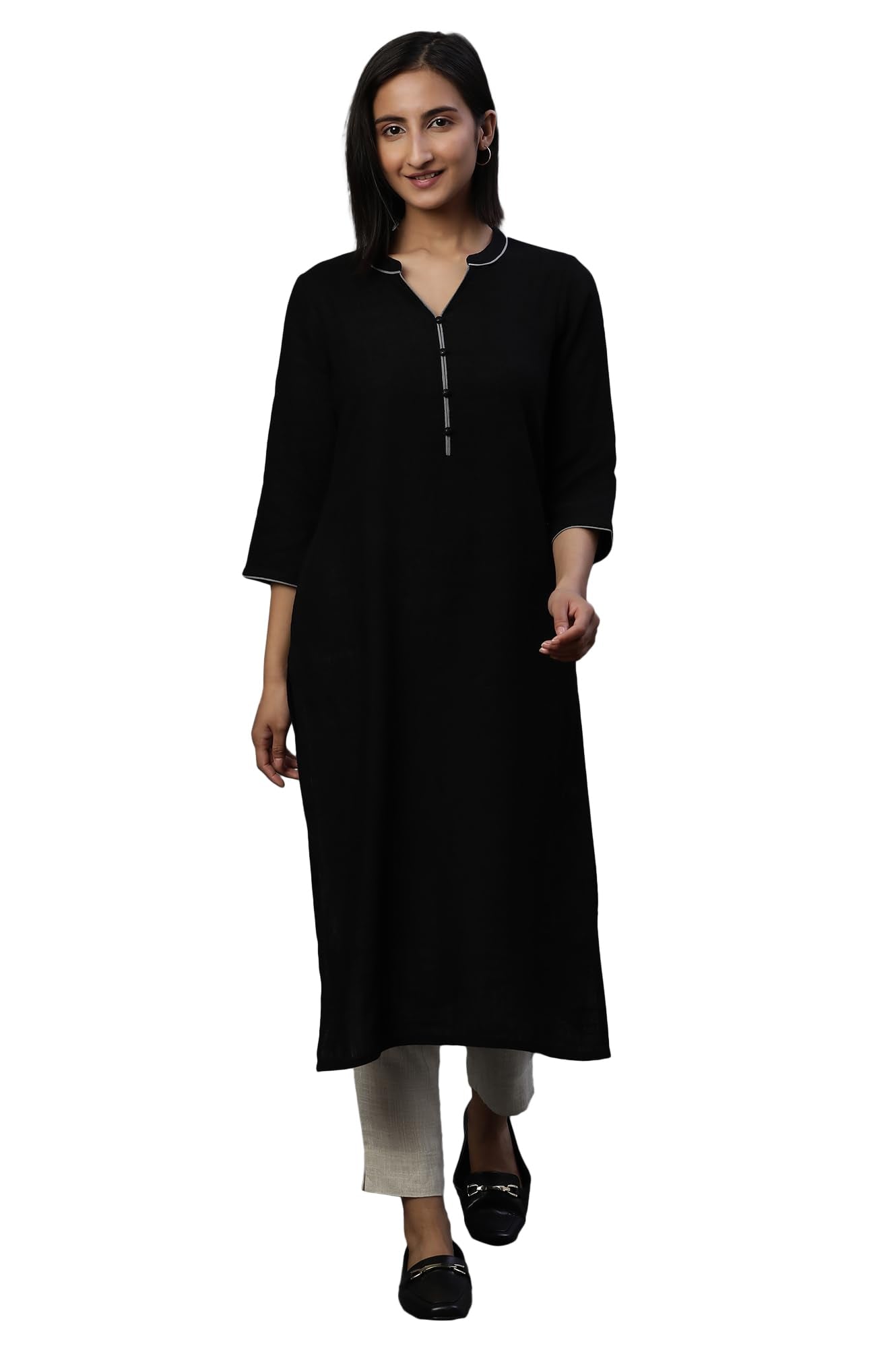 Aurelia Women Solid Rayon Straight Kurta_24Fea15023_L Black