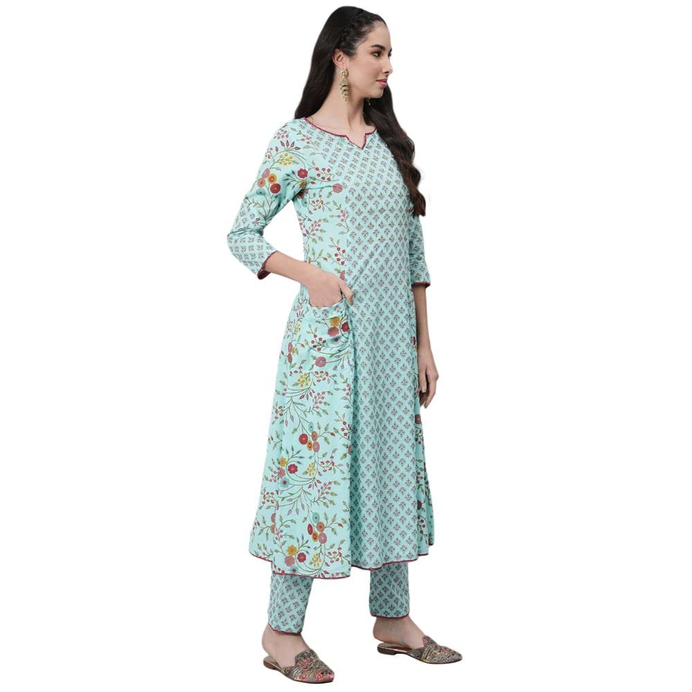 anubhutee Women's Cotton Blend Kurta Trouser with Dupatta Set