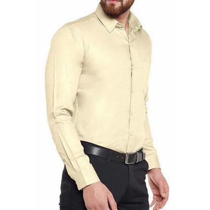 Turtle Men Cotton Blended Light Yellow Self Design Regular Fit Shirts