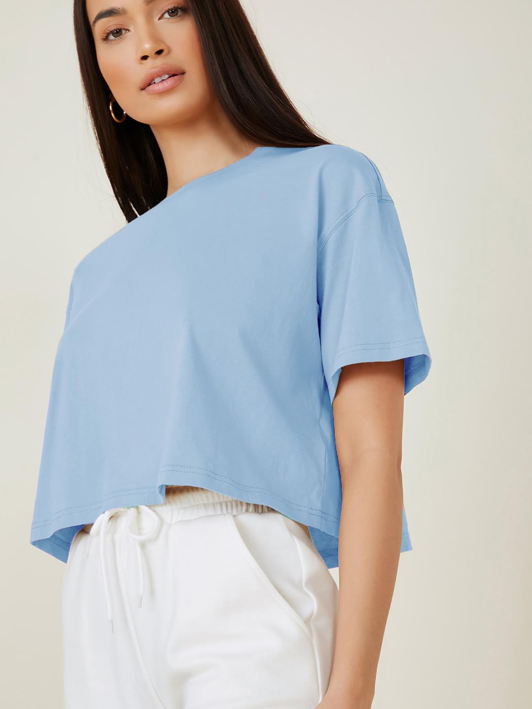 Kotty WomenS Solid Cotton Blend Oversized Crop T-Shirts