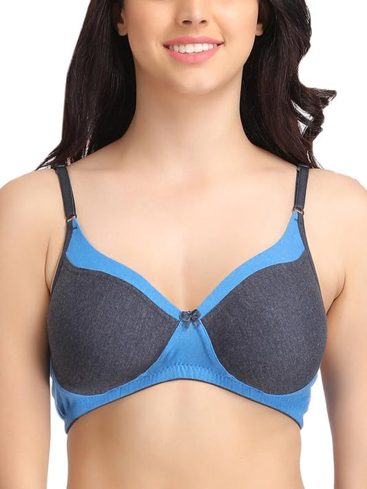 Clovia Womens Cotton Printed Non-Padded Full Cup Wire Free T-Shirt Bra (BR0827P05_Grey_34C)