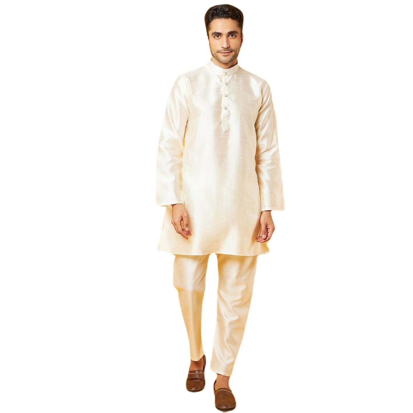 Bon Organik Off-White Silk Kurta With Pajama Set For Men