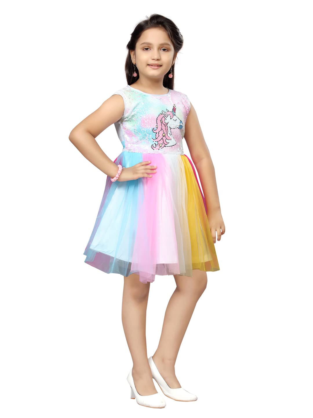 Aarika Girl's Georgette Skater Knee-Length Dress (FK-13010_Multi_20) Multicolour